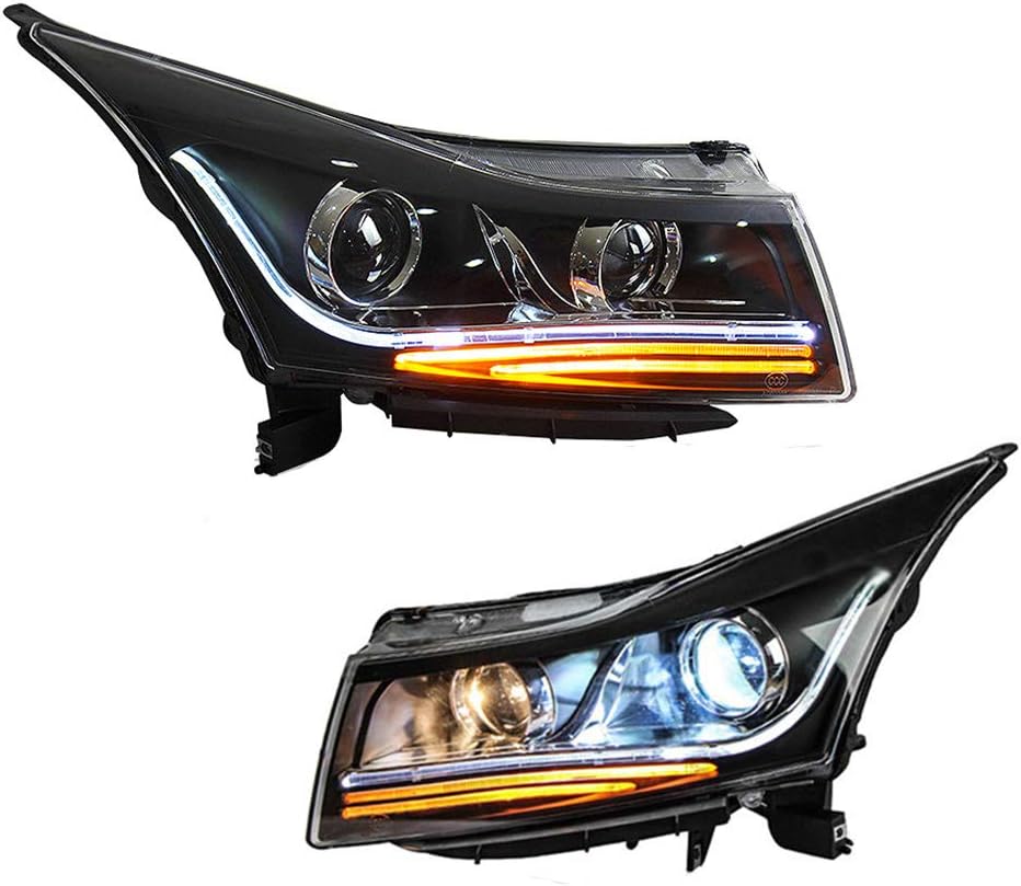 2PCS Headlight Assemblies For Chevrolet Cruze 2009-2012 Bi-Xenon Lens Projector Double Beam Xenon HID KIT With LED Daytime Running Lights