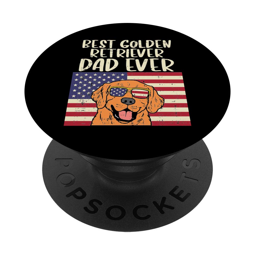 Best Golden Retriever Dad Ever Flag Patriotic Dog Men Gift PopSockets PopGrip: Swappable Grip for Phones & Tablets