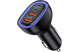 USB C Car Charger, 78W Super Fast Charging PD QC3.0 Dual USB-C & USB-A Car Charger Accessories, Cigarette Lighter Charger for