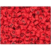 BeadTin Red Opaque 7mm Heart Plastic Alpha Beads - Black Letter Mix (250pcs)