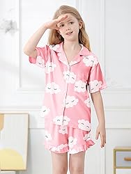 Umeyda Girls Satin Silky Collar V Neck Ruffle Short