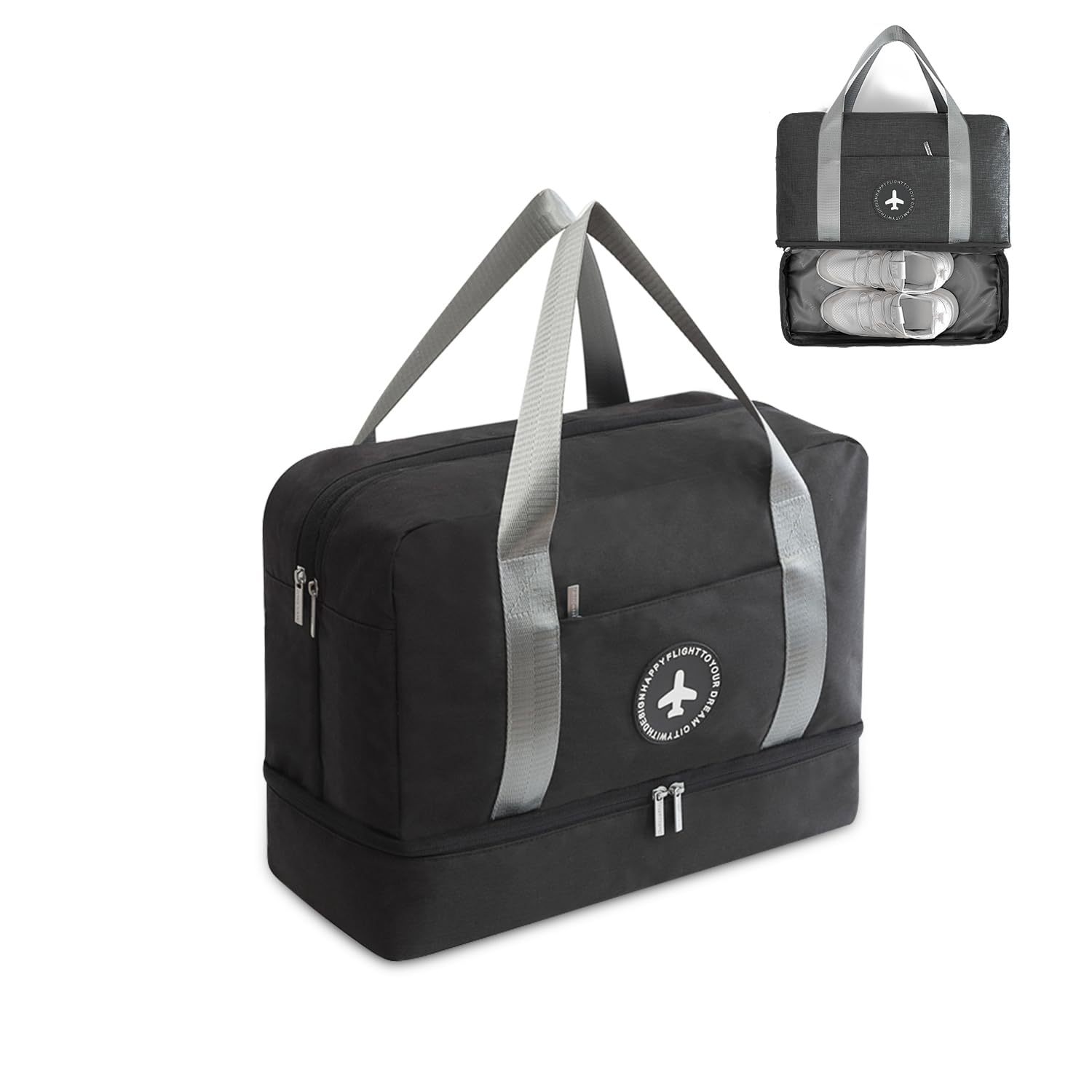 FANDARE Travel Duffel Bag for Women & Men Waterproof Overnight Weekend Bag Lightweight Travel Luggage Bag for Sports, Gym, Vacation Black