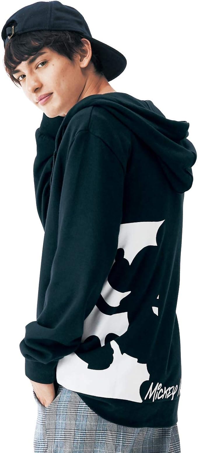 Amazon ベルメゾン ディズニー スウェット パーカー メンズ ミニ 裏毛 ジップアップ パーカ ミッキーマウス ブラック L トレーナー パーカー 通販
