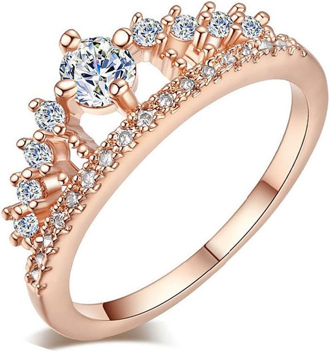 Women's Gemstone Ring Gold Pretty Crown Lady Crystal Princess Ring Jewelry Gift Ideas Under 5 Dollars