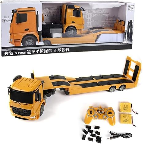 Amazon Co Jp Aelooa リモートコントロールレッカー車のトレーラー輸送エンジニアリングカー午前1時スケールrcカーモデルのおもちゃ イエロー Diy 工具 ガーデン