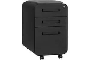 Laura Davidson Furniture STOCKPILE Curve Seated 3-Drawer Mobile File Cabinet with Removable Magnetic Cushion Seat - Metal Filing Cabinet, Pre-Assembled, Black with Dark Grey Cushion