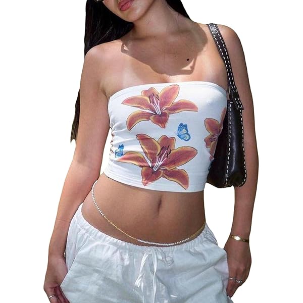 Y2k Tube Tops for Women Star/Flower Graphic Print Strapless