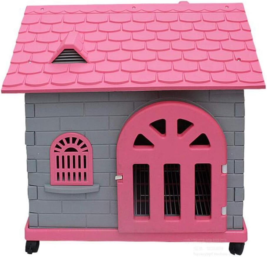 JUEJIDP Kennel with toilet pet nest medium and small dog house with wheels plastic dog house pet supplies (color : PINK)