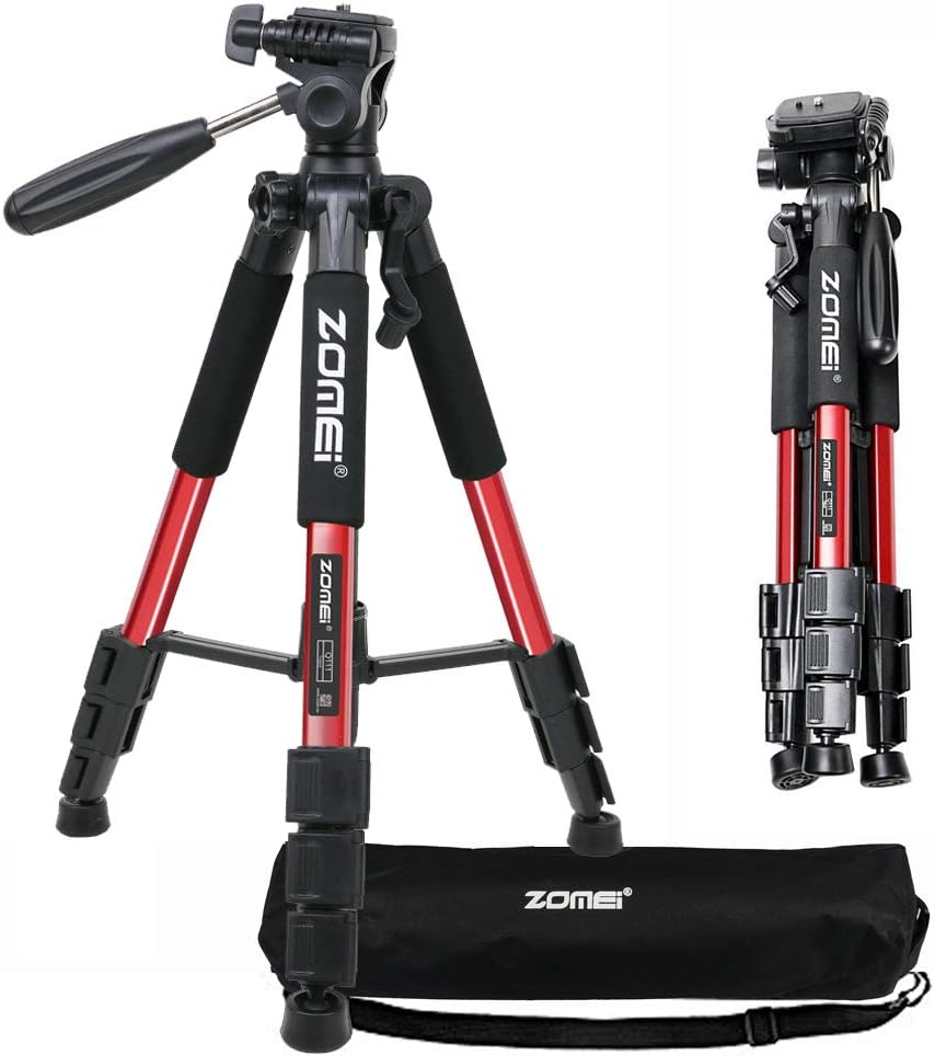 ZOMEI Q111 Leichtes Stativ Tragbares 140cm Reise Stativ mit Pan Kopf kompatibel für Kamera und Smartphone, Rot