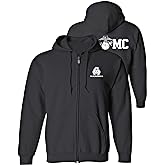Lucky Ride MARINE CORPS BULL DOG USMC MILITARY FULL ZIP HOODED SWEATSHIRT HOODIE F&B