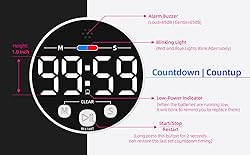 Large LED Digital Timer, Magnetic Countdown Loud