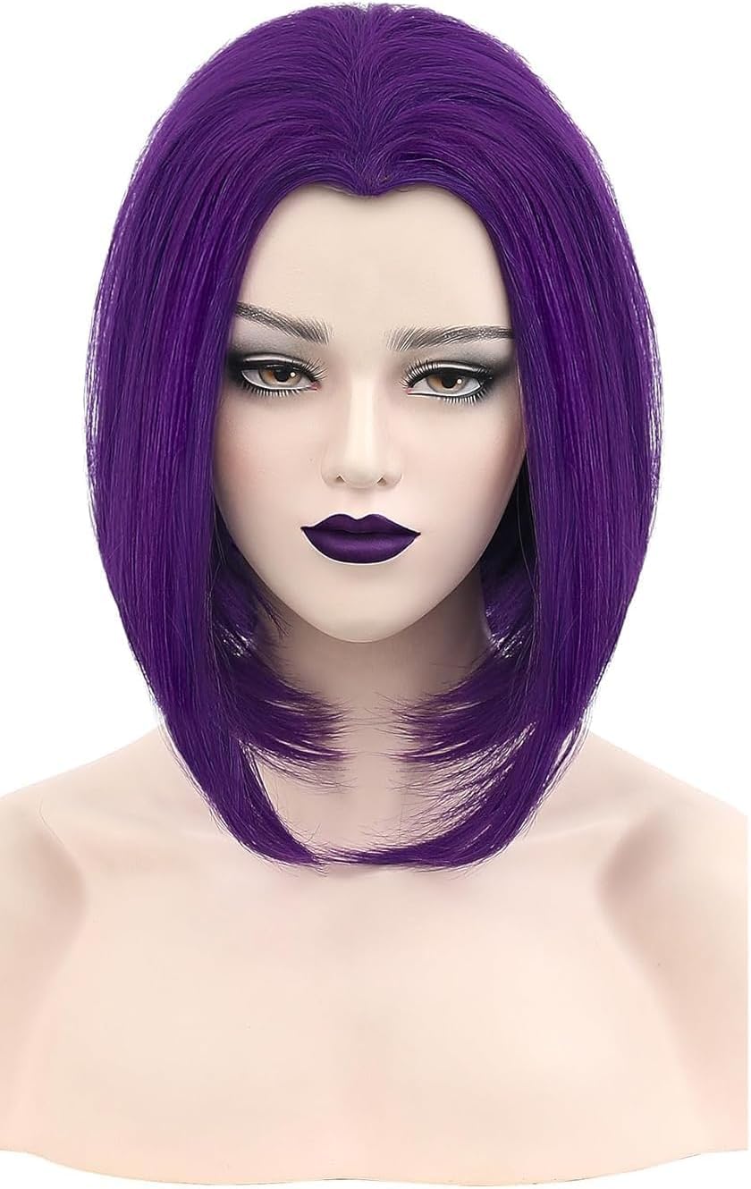 PORSMEER Short Purple Bob Straight Wig for Womens Superhero Cosplay Reven Wig, Natural Synthetic Hair for Anime Costume Halloween Party Film Role Play or Daily — image 1
