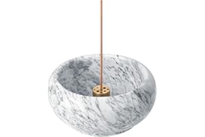 CABALAY Natural Marble Incense Holder,Incense Burner ash Catcher with Brass 9 Holes Incense Stick Holder for Home, Office,Decor Yoga Spa Madiation, Easily Catch All Incense Ashes (Gray)