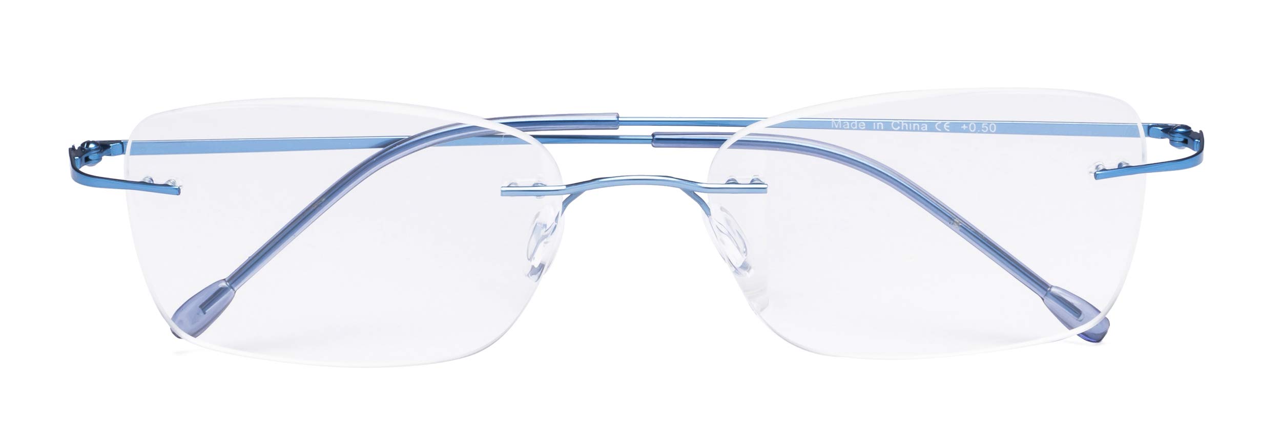 CessBlu Rimless Reading Glasses Design Readers for Women Men (Blue) +1.25