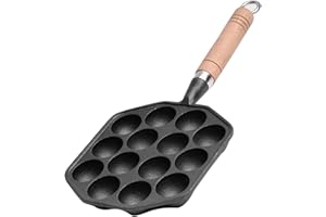 Cast Iron Takoyaki Pan With 14 Holes - Nonstick Grill Pan Moulds With Detachable Handle for Making Pancake and Takoyaki - Coo