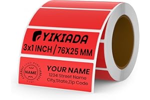 YIKIADA Red Direct Thermal Labels Self-Adhesive 3 Inch X 1 Inch Rectangle Printer Stickers Waterproof Vinyl Decal Nametag for
