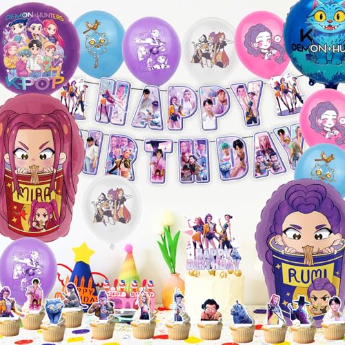 46 Pieces Hunte Birthday Decoration, Hunte Merch with Happy Birthday Banner, Letter Balloons and Cake Topper, Party Decoration Dem0 for Fans and Birthdays