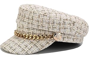 INOGIH Women Plaid-Tweed Newsboy-Baker-Boy Hat Captain-Sailor Fisherman Hat Peaked-Beret with Chain