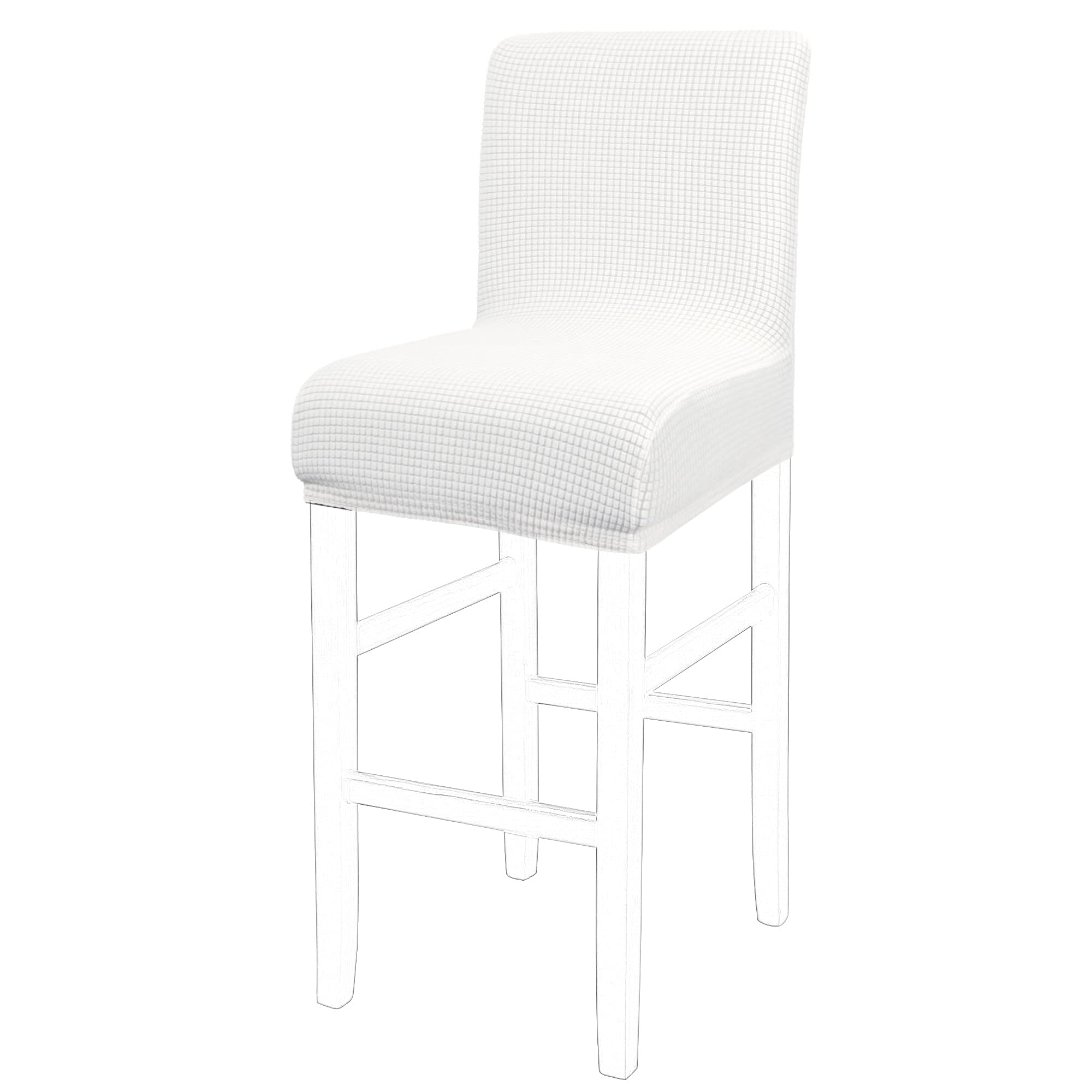 PiccoCasa Dining Chair Covers Set of 1, Stretch & Removable Bar Stool Covers for Pub Counter - Height Side Chair Covers with Square Lattice, Washable Chair Slipcovers Snow White