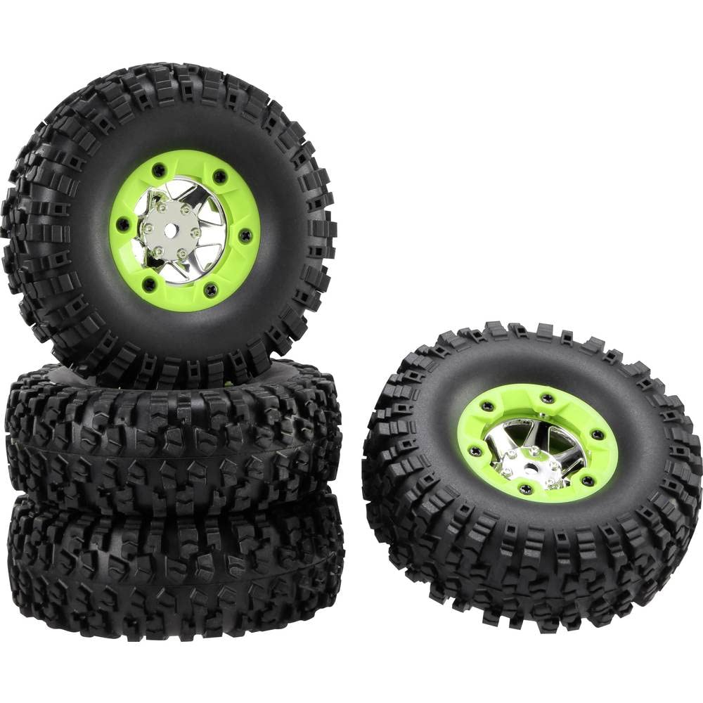 Reely 1:10 XS Buggy Complete Wheels Block Profile 6-Spoke Silver Pack of 4