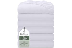 Royale Linens 6 Pack Twin Fitted Sheet Set - Bottom Sheet - Ultra Soft & Breathable - Brushed 1800 Microfiber - Wrinkle & Stain Resistant - Hotel Quality Deep Pocket Stretches Up to 16" (Twin, White)