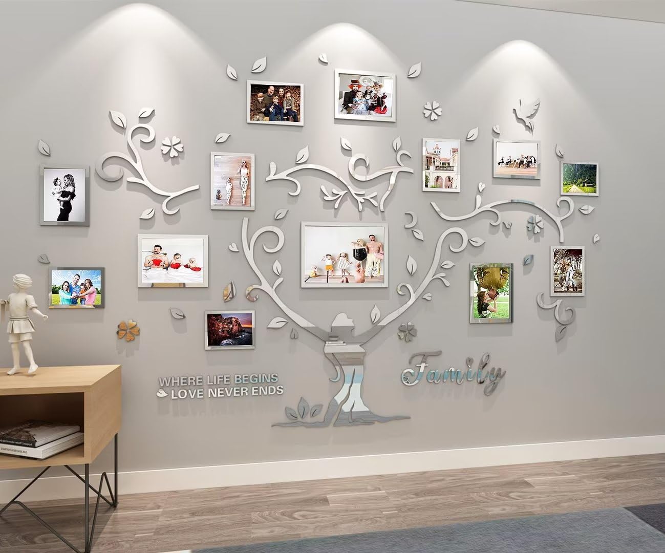 Wall Sticker Tree Family - 3D DIY Tree Wall Stickers 15x20 13x18 10x15 a4 Wall Decoration Wall Sticker Tree for Living Room Bedroom Sofa with Picture Frame Photo Wall Decor (Silver, 210 * 137cm