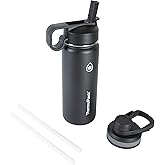 ThermoFlask 18 oz Double Wall Vacuum Insulated Stainless Steel Water Bottle - Reusable with Leakproof Chug & Straw Lids - Keeps Drinks Cold 24 hr/Hot 12 hr - Easy Maintenance - Gym/On-the-Go, Black