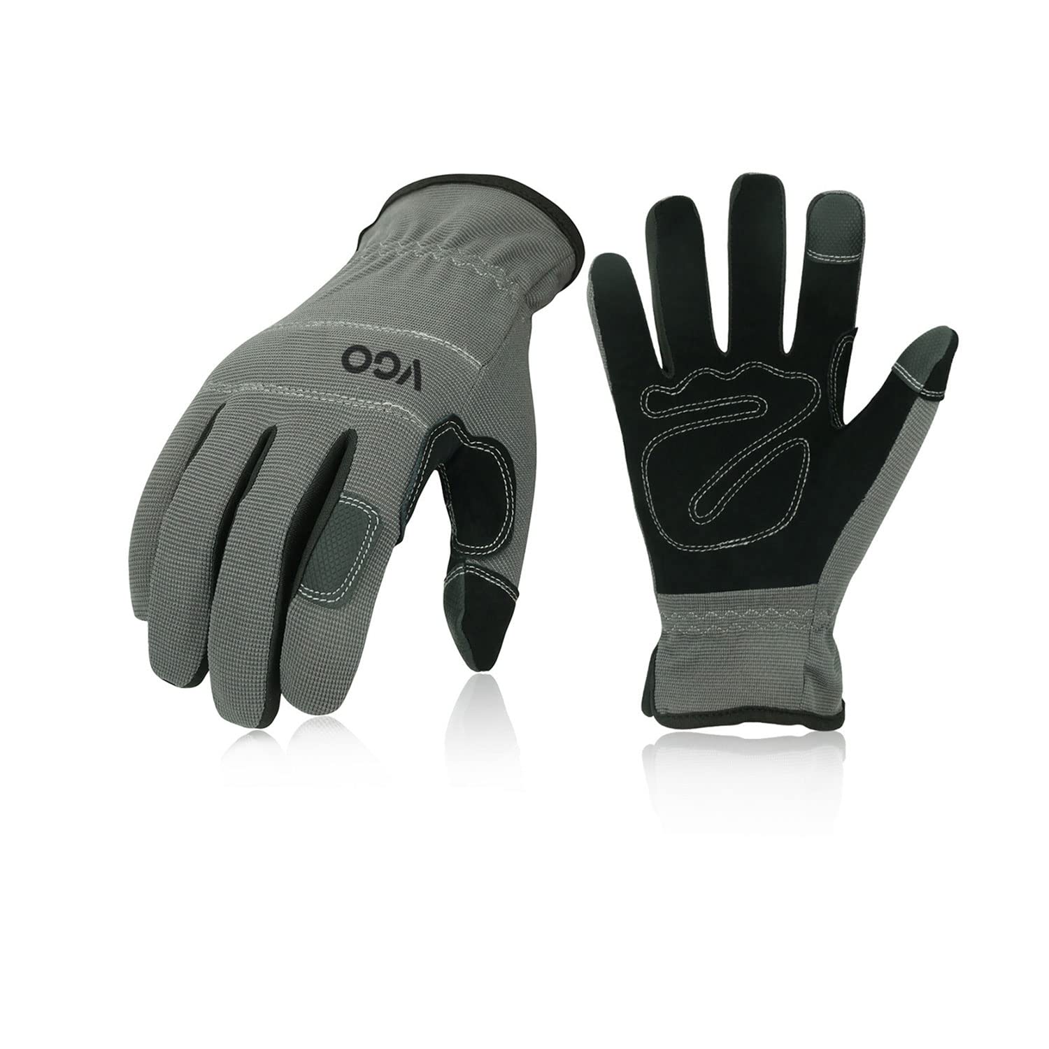 Vgo... 2Pairs Safety Work Gloves,Builder Gloves,Gardening Gloves,Light Duty Mechanic Gloves(NB7581,Gray,S,2Pairs)