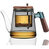 PARACITY Enchanti Tea Pot,650ml/22oz Glass Teapot with Removable Infuser,One Button Press to Filter the Tea Soup,Tea Water Separation Design, Borosilicate Glass Tea Infuser for Loose Leaf Oriental Tea