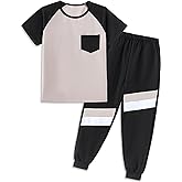 Auiopila Boys Clothes,Boy outfits 2-Piece Raglan Color blocking Short-Sleeve T-Shirt Color blocking Pant Teen Boys Clothing