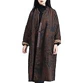 LUZU JUNU Women's Cotton Padded Floral Jacket Kimono Soft Quilted Flower Printed Long Loose Outwear Coats