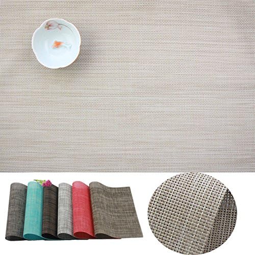Placemat,IMIYOKU MiniBasketweave Woven Vinyl Non-Slip Insulation Placemat Washable Table Mats (8, Beige)