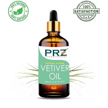 PRZ Vetiver Essential Oil (15ML) - Pure Natural & Therapeutic Grade Oil For Aromatherapy, Skin Care & Hair Care