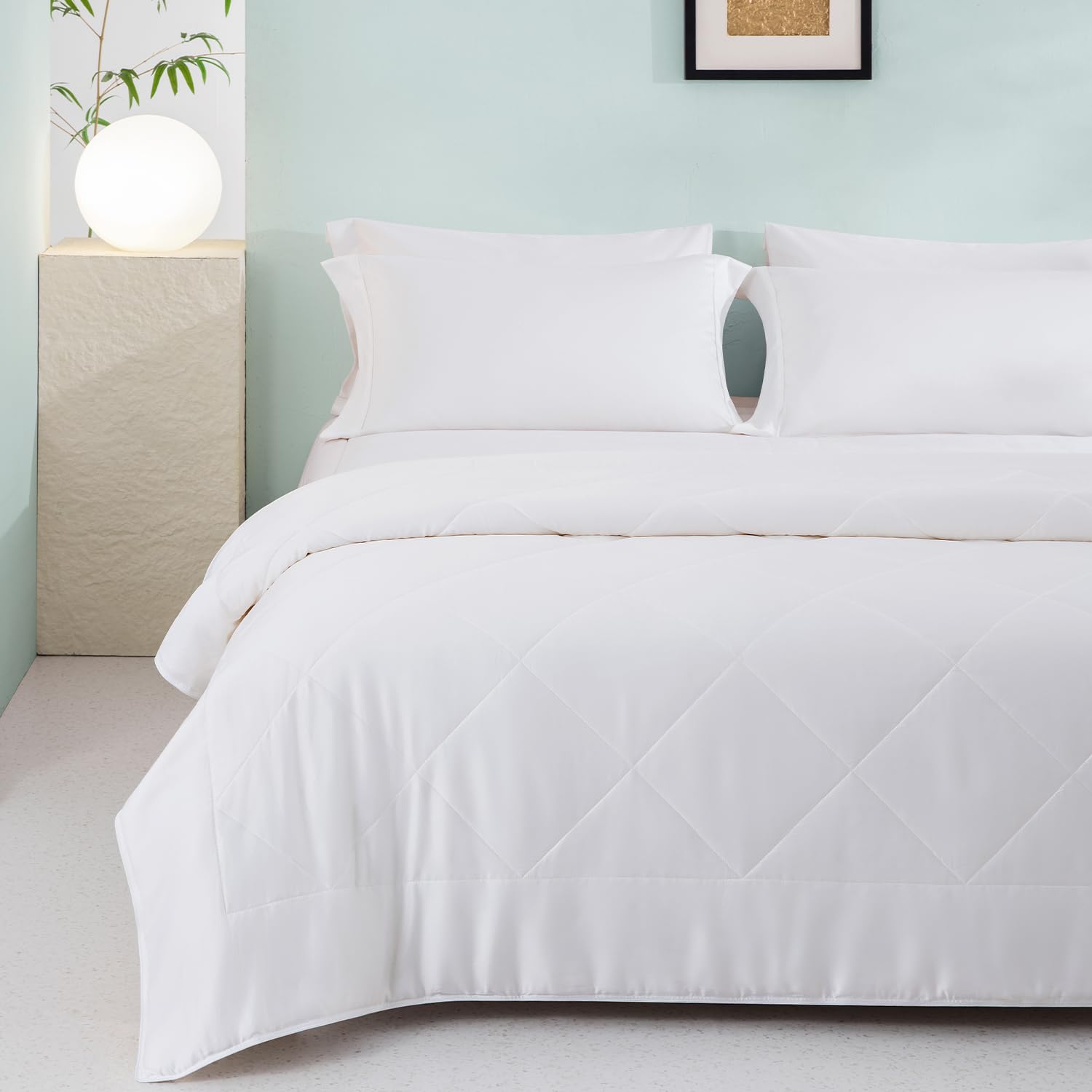 Photo 1 of TOSMO 100% Viscose from Bamboo Comforter, Soft Breathable Cooling Silky Duvet Insert, Down Alternative Duvet Insert for Restful Sleep (Queen, White)