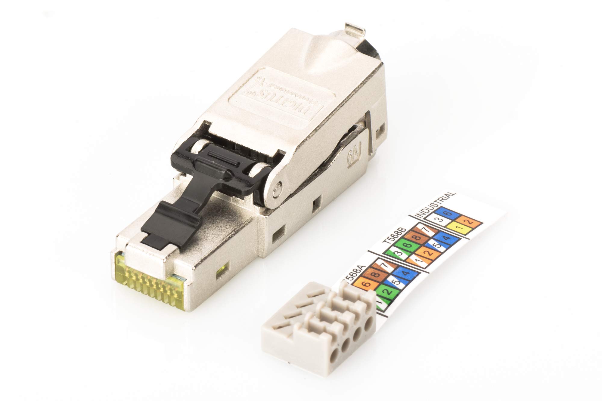 DIGITUS DN-93631 – network plug Cat 6A – 1 piece – 360° shielded – RJ45 field plug Cat6A – toolless assembly – 500 MHz – 10GBase-T – 10 Gbit/s – AWG 27/7 to AWG 22/1