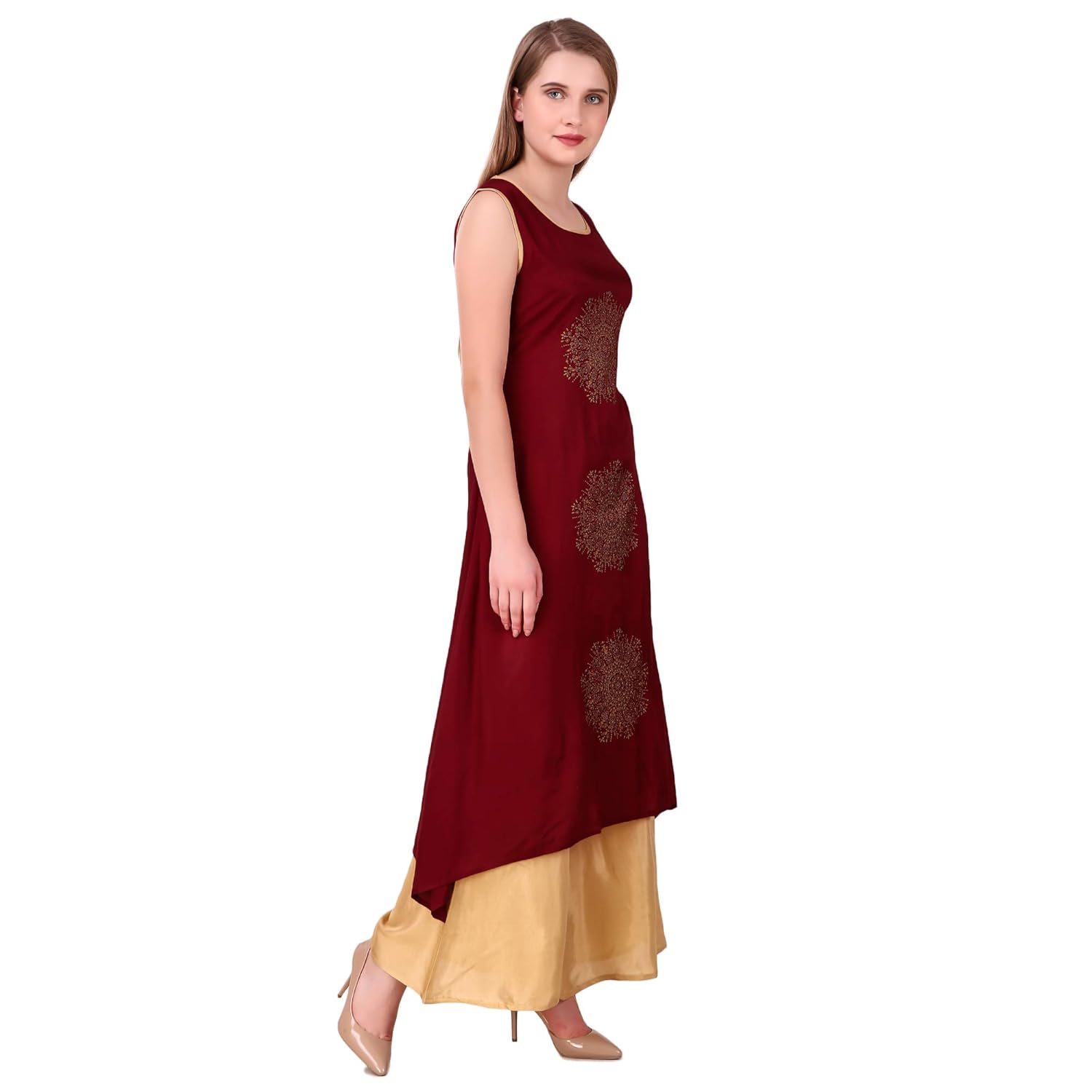 sreshee women's premium shantung (shantoon) designer kurti with palazzo pants set