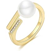 LOOYUUPEE 14k Gold Plated Freshwater Pearl Ring, Handmade Adjustable Open Ring for Comfortable Fit Gift Idea for Women & Teen Girls