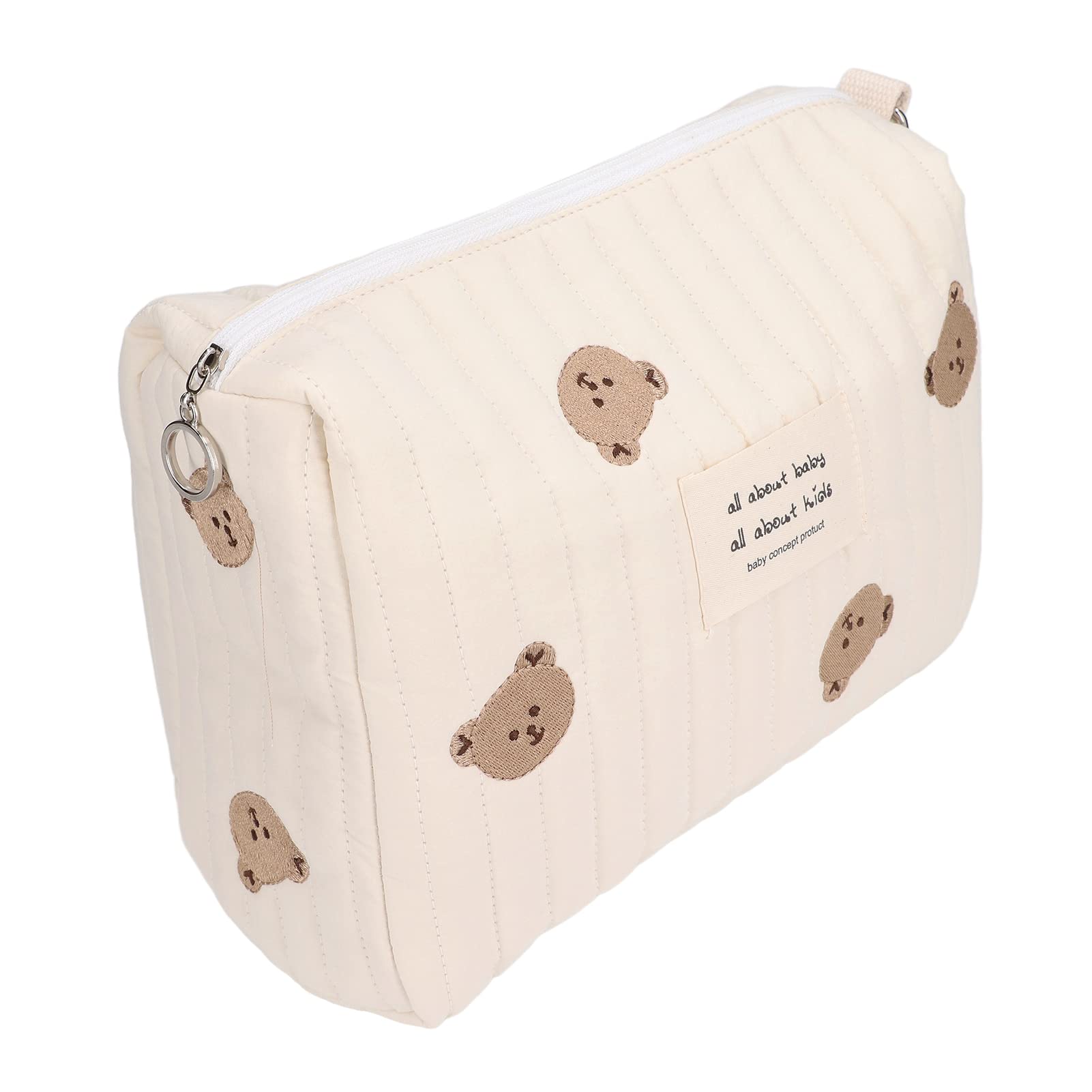 01 02 015 Diaper Storage Bag, Large Capacity Convenient Reusable Baby Bottle Bag Cotton Cloth Portable Cute Pattern for Mother for Travel(Bear Embroidery)