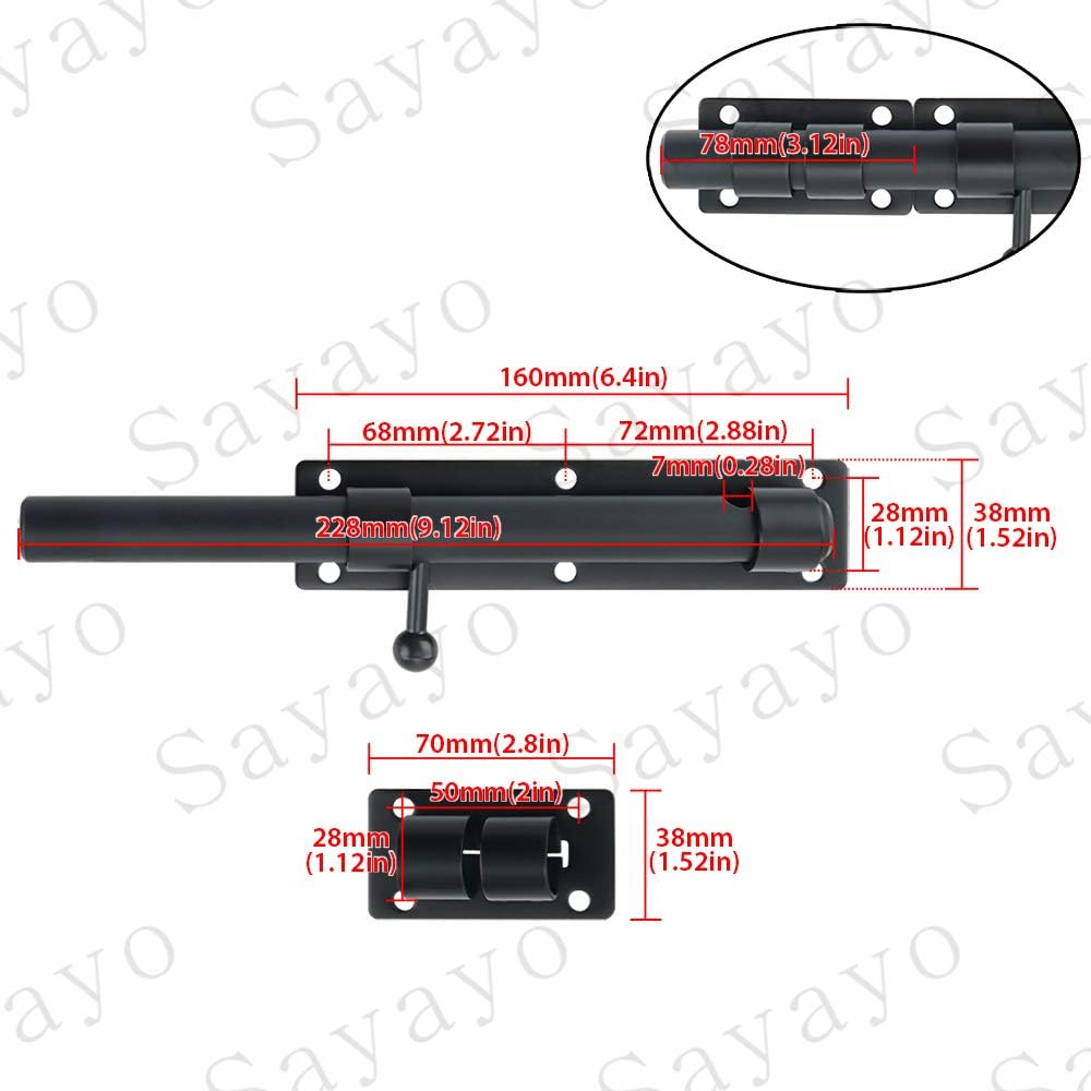 Sayayo Heavy Duty Slide Gate Latch Bolt Safety Door Lock with Padlock Hole 230MM Length, 19MM Dia Bar - Image 5