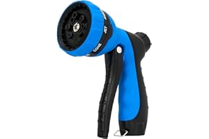 NGreen Garden Hose Sprayer Nozzle - Water Spray with 8 Adjustable Patterns, Impact Resistant and Non-Slip for Watering Plants, Pets Bathing and Cleaning,Car Washing (Blue)