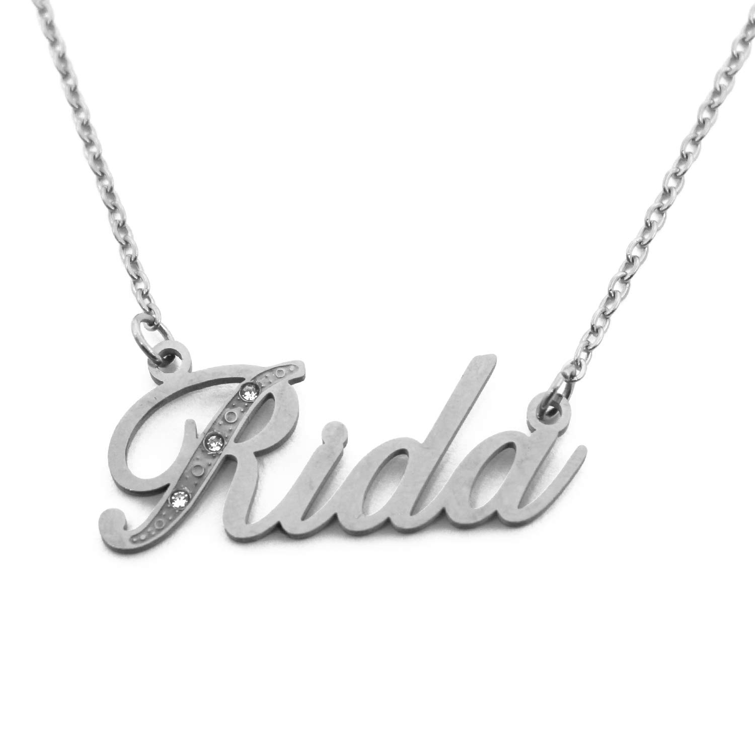 Rida Name Necklace Personalised Italic Silver Tone, Custom Dainty Name Pendants, Jewellery for Ladies, Girlfriend, Mother, Sister, Friends