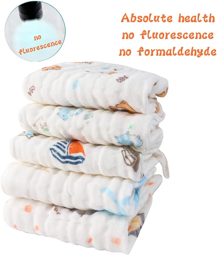 Muslin Burp Cloths Comfy Burp Clothes - Baby Burp Rags for Boy Girls Muslin Bibs 6 Layers Large 20''x10'' 100% Cotton Hand Washcloths Soft Absorbent by CuteBaby (5 Pack) (Blue): Kitchen & Dining