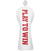 Golf Club Covers White Play to Win Exquisite Embroidery Driver Cover Fariway Wood Headcover Hybrid Head Covers Leather Golf Headcovers with Number Plate for Men Women Gift