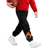 Blukraf Winter Pants for Boys Fleece Lined Jeans, Toddler Cargo Pants with Elastic Waist for Boys Size 4/5/6/7/8