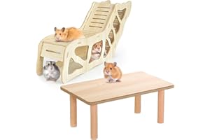 3BAO (2-Piece Set) Hamster Game Wooden Platform, Tunnel Ladder Hidden Area Platform with Wooden Support Columns, Toy cage Accessories for Hamster Squirrels and Other Small Pets
