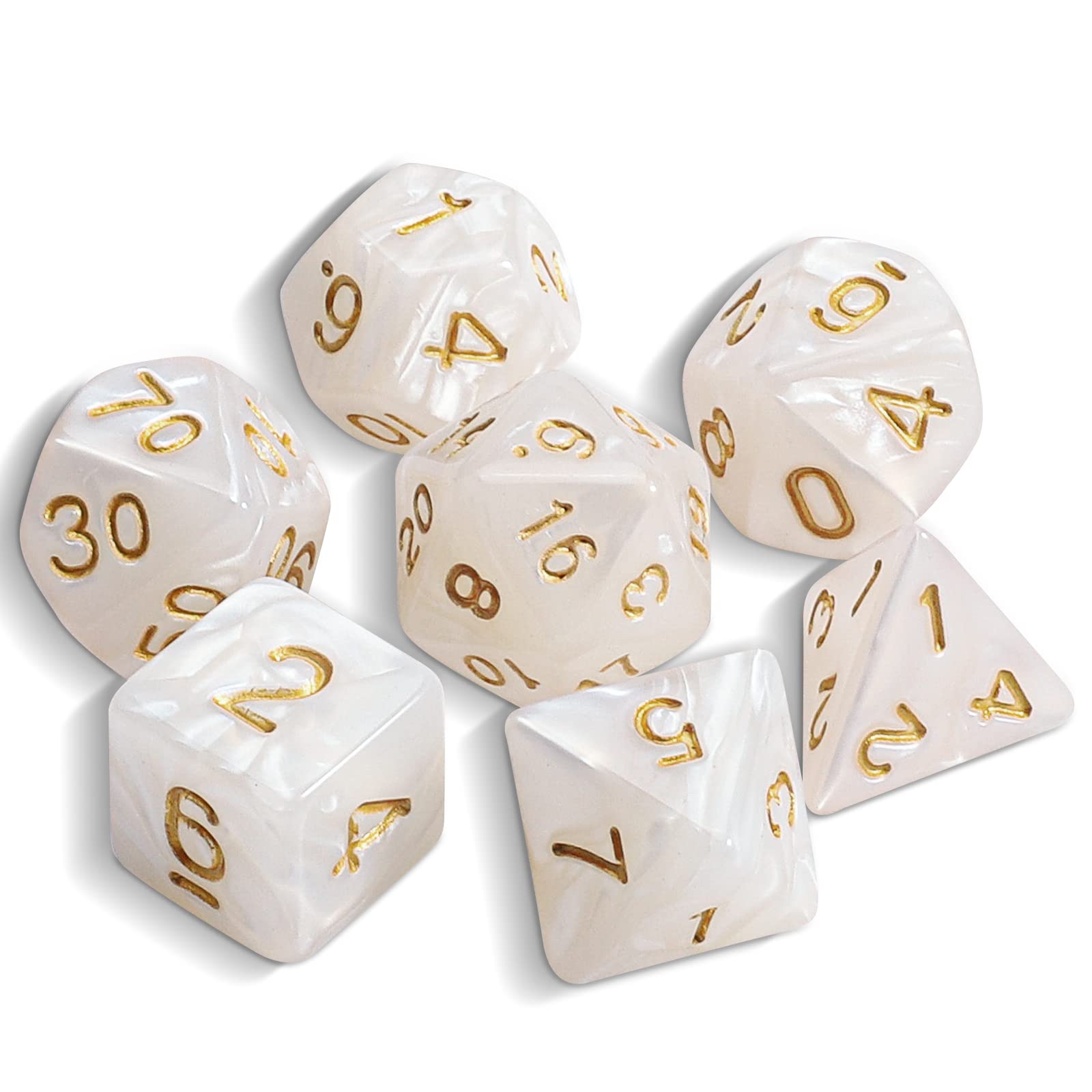 QMAY DND Dice Polyhedral Dice Set - 7 Pieces for Dungeon and Dragons MTG RPG D&D D20, D12, D10, D%, D8, D6, D4 (Ivory White)