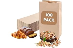 Excellent 100 Pack Brown Paper Bags for Food - 5.9 x 3.5 x 11 inches 8Lb Capacity Paper Grocery Bags for Breads, Snacks, Cook