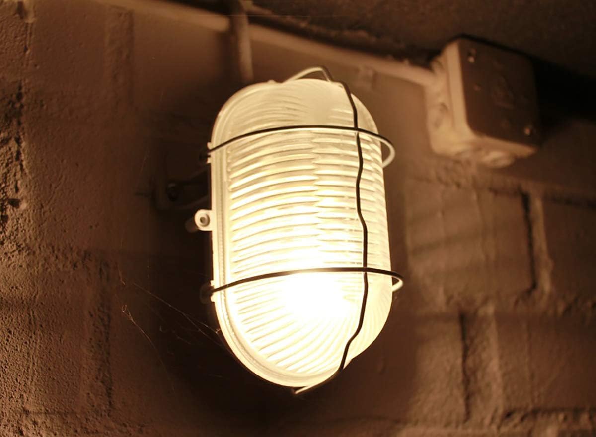 CGC Lighting White Oval Cage Glass Metal Wall Ceiling Light Bulkhead Weatherproof Indoor Outdoor Garden Porch Garage Patio Waterproof - Image 3