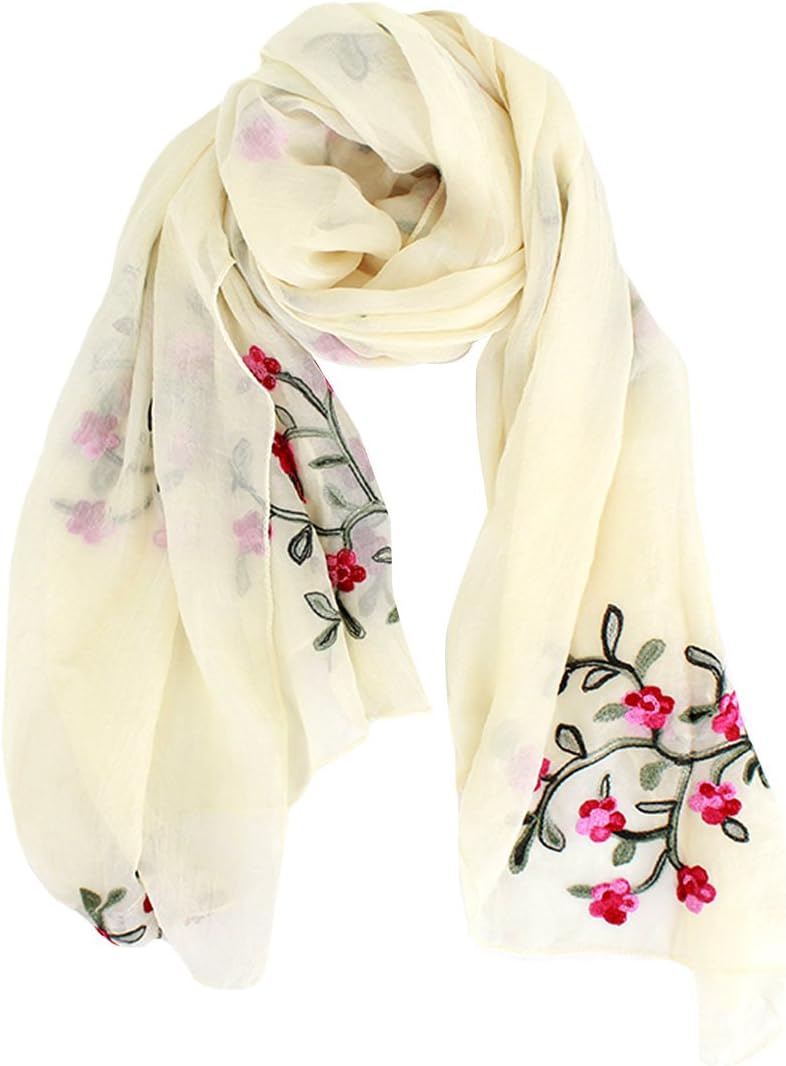 Meliya Fashion Lady Women Long Scarf Ultra-thin Floral Embroidery Sheer Chiffon Shawl Wrap Sunscreen
