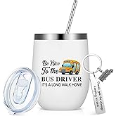 Rtteri 2 Pcs School Bus Driver Appreciation Gifts Bus Driver Valentine Gift for Women Men Tumbler Cup 12oz with Lid and Straw Stainless Steel Keychain for Back to School Present(Classic)